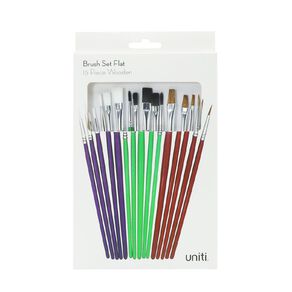 Uniti Wooden Flat Brush Set 15 Piece