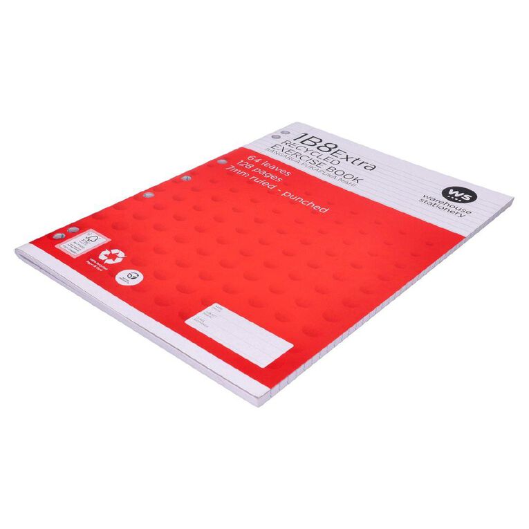 WS Exercise Book 1B8 Extra WA4 7mm Ruled 64 Leaf Punched Red