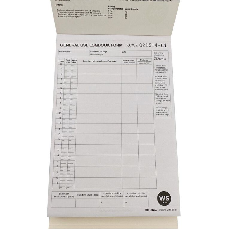 WS Work Time Log Book 50 Leaf Green Mid