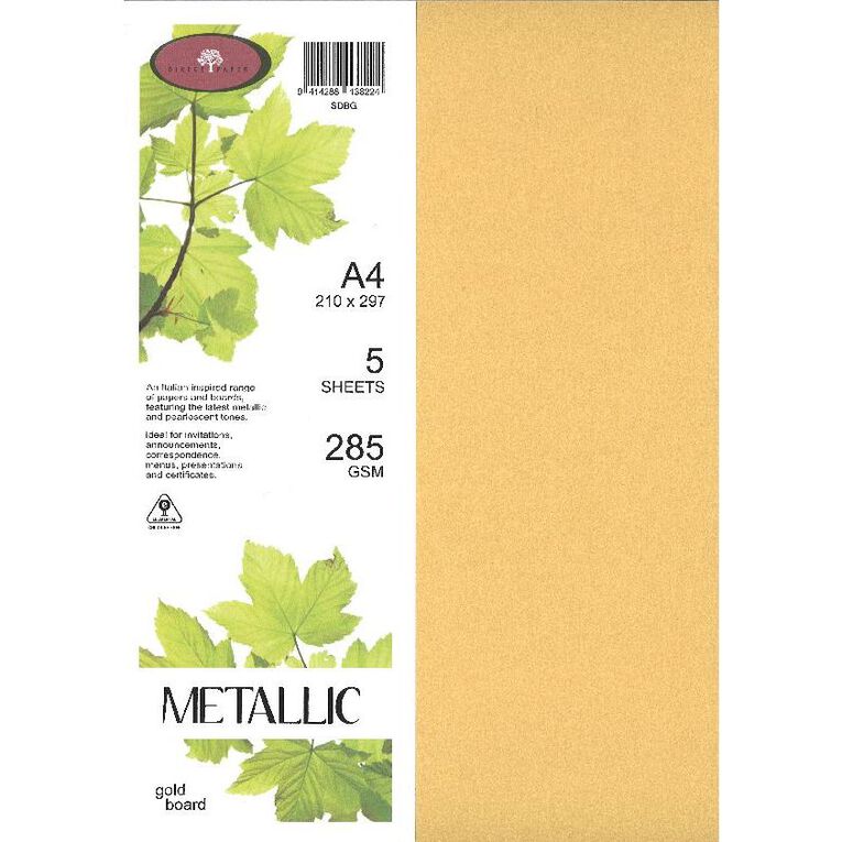 Direct Paper Metallic Board 285gsm Gold A4 5 Pack