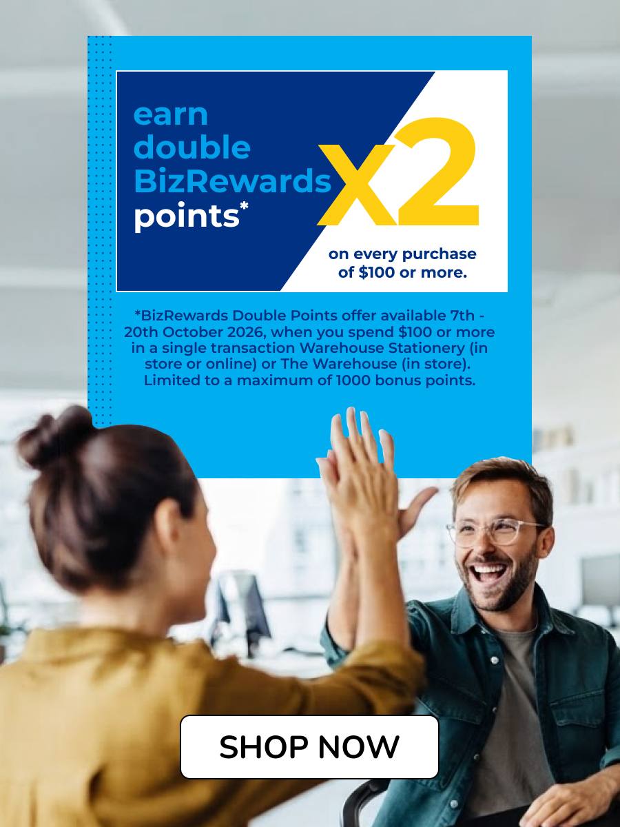 earn double BizRewards points x2 *When you spend $100 or more. For full T&Cs see the BizRewards Membership page.