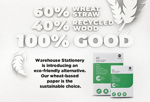 Warehouse Stationary is introducing an eco-friendly alternative. Our wheat-based paper is the sustainable choice.