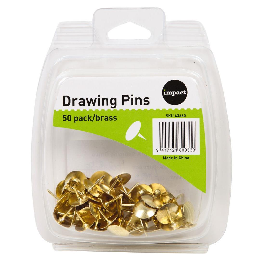 WS Drawing Pins 50 Pack Brass Warehouse Stationery, NZ