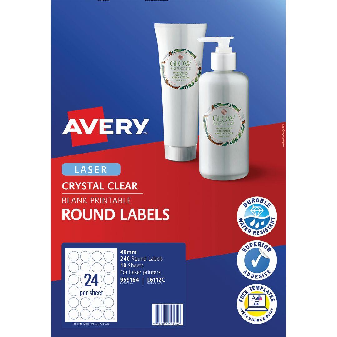 Avery Crystal Clear Round Multi-purpose Labels for Laser Printers 40mm | Warehouse Stationery, NZ