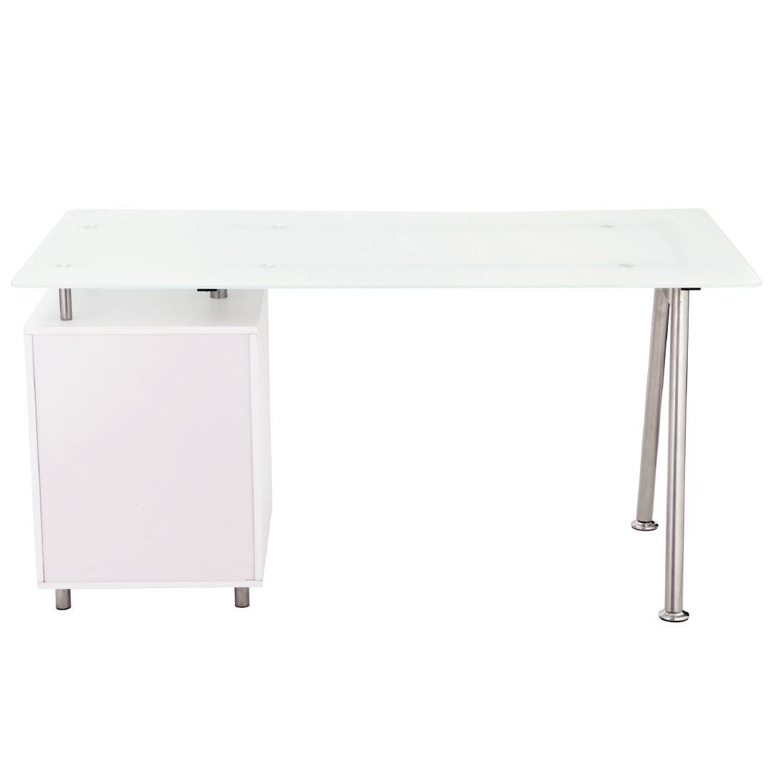 Workspace 3 Drawer Glass Desk White Silver Warehouse