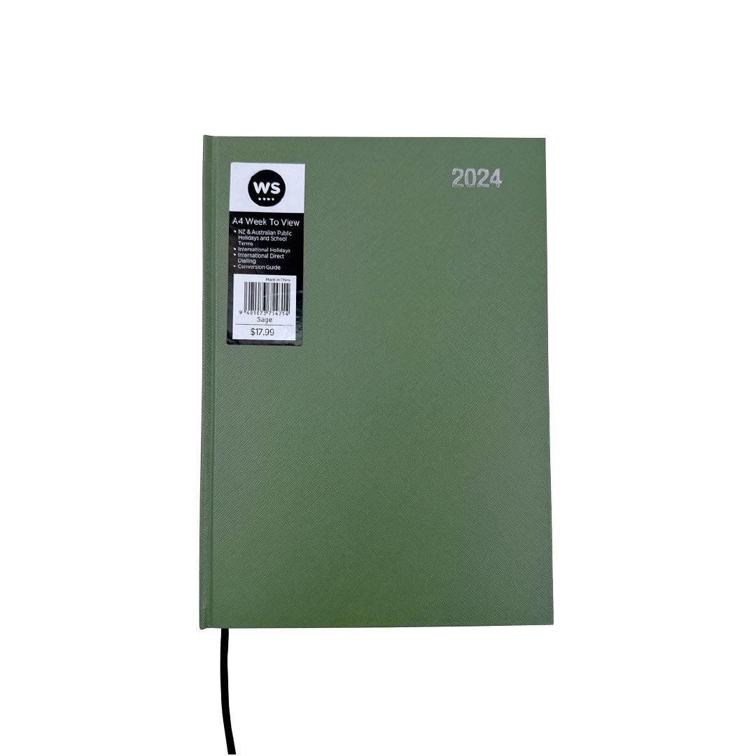 WS Week To Date Diary 2024 Sage Sage/Navy A4 Warehouse Stationery, NZ
