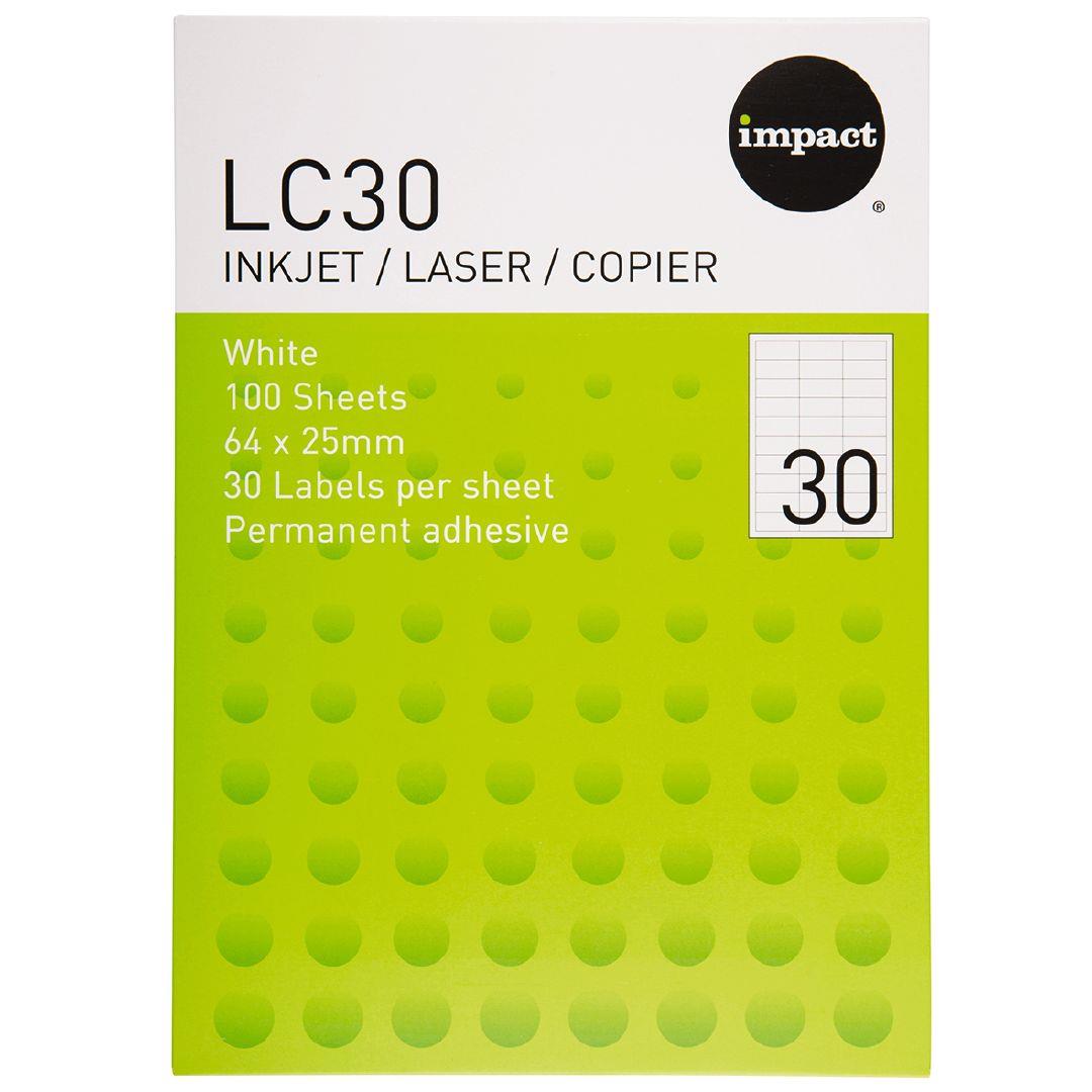 Impact Labels 100 Sheets A4/30 Warehouse Stationery, NZ