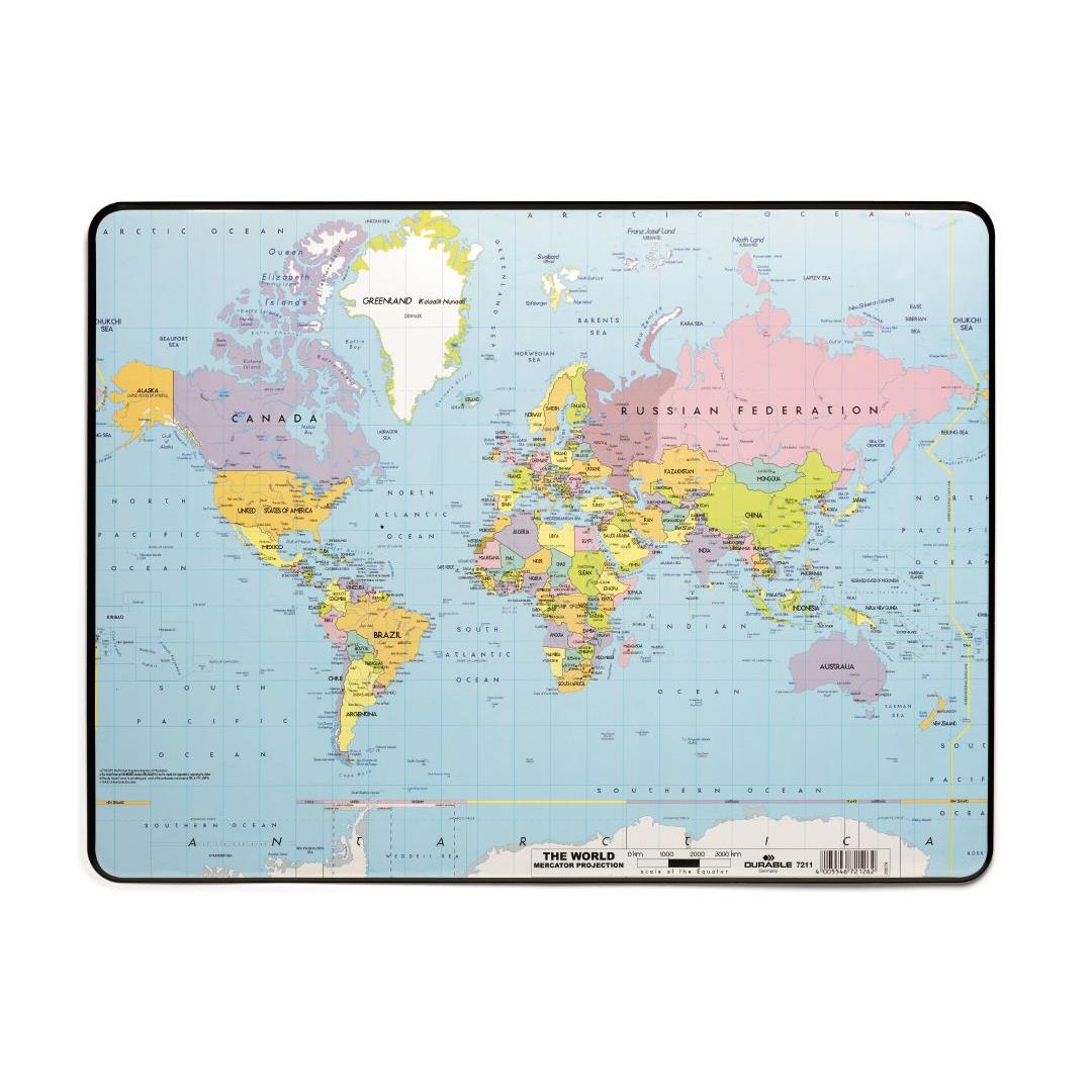 Durable World Map Desk Mat 530mm X 400mm Black Warehouse