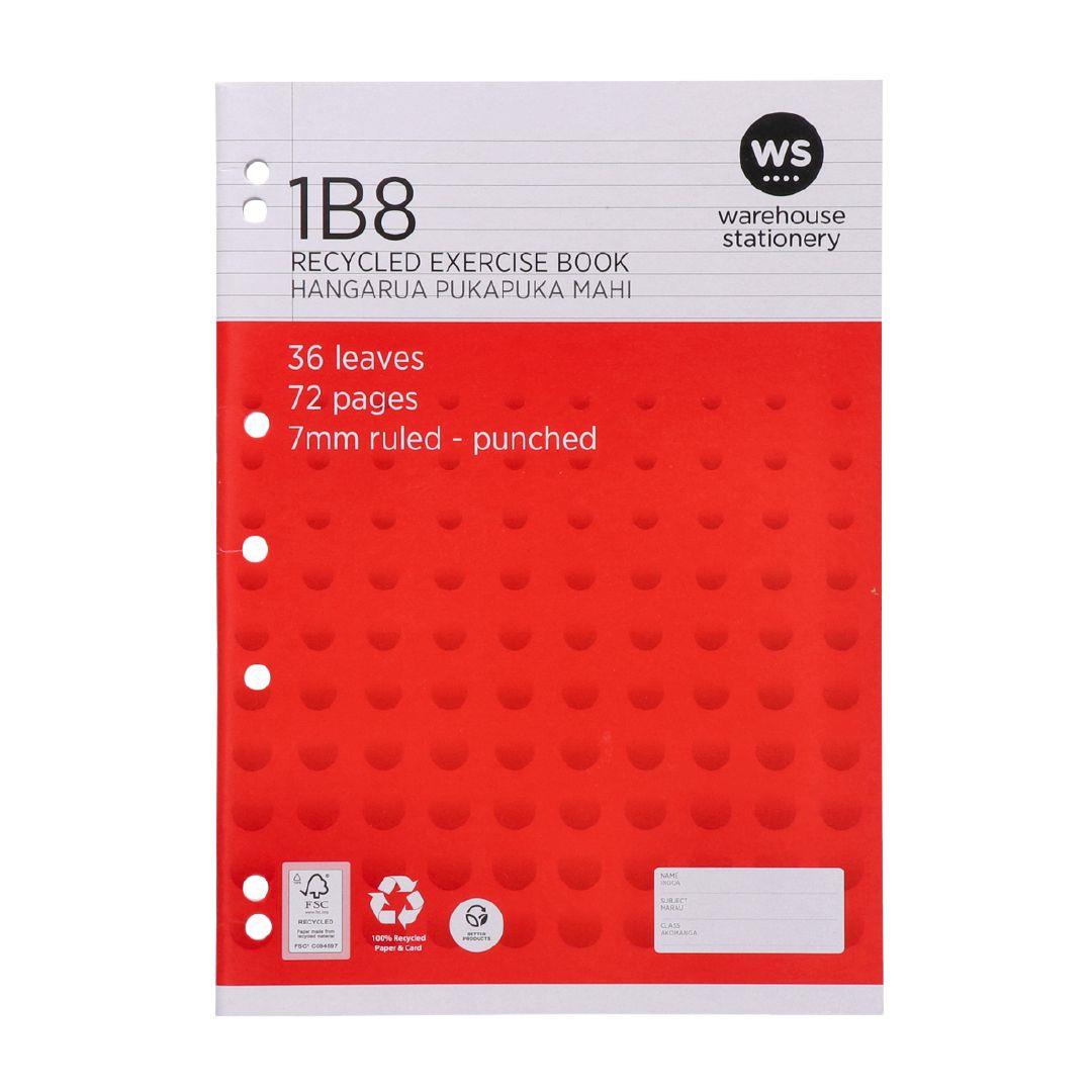 WS Exercise Book 1B8 7mm Ruled 36 Leaf Punched Red Warehouse