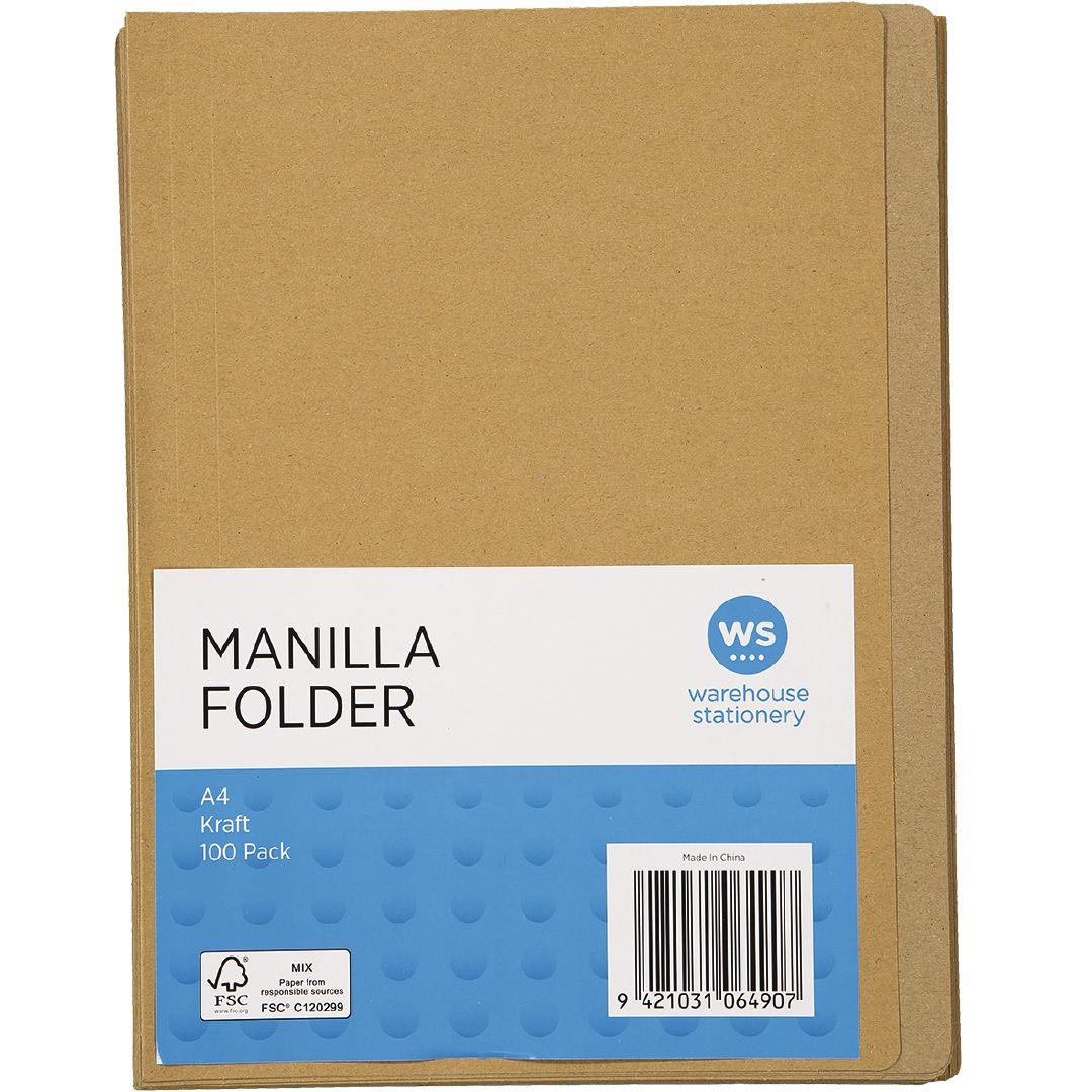 WS Manilla Folders Kraft 100 Pack A4 Warehouse Stationery, NZ
