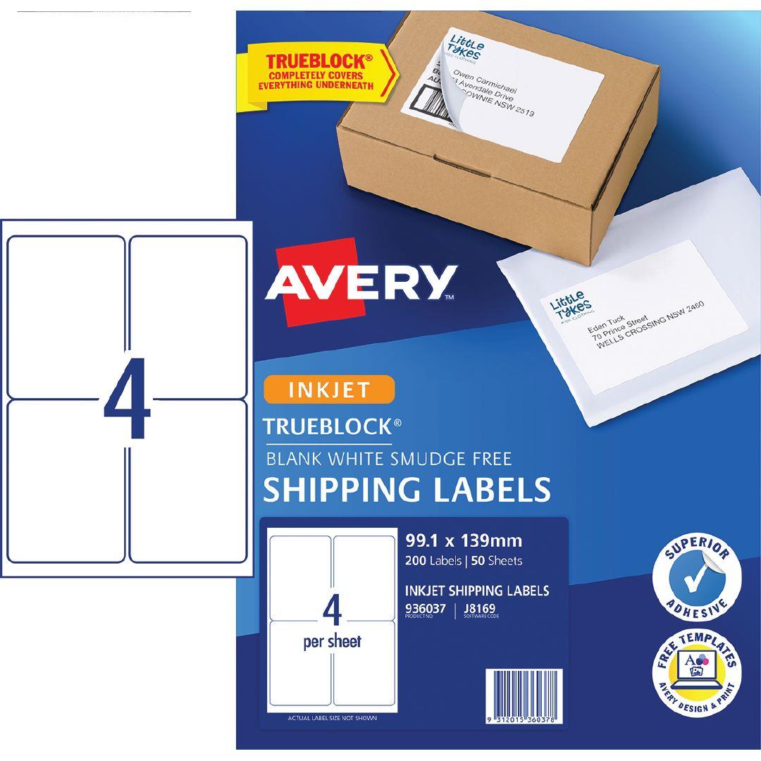 Avery Inkjet Shipping Labels 99.1mm x 139mm 200 Labels White 4 Per