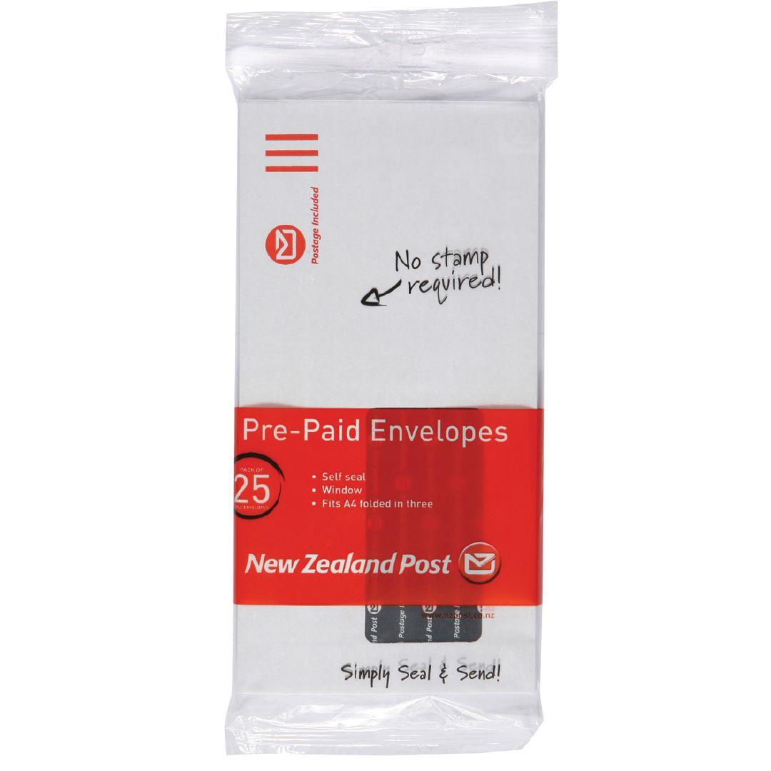 New Zealand Post DLE Envelope Prepaid Window 25 Pack Warehouse