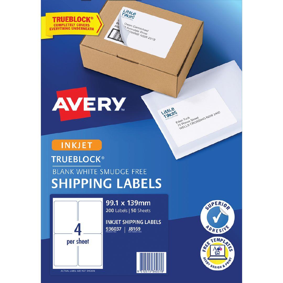 Avery Shipping Labels Trueblock for Inkjet Printers 99.1x139mm 200Labels | Warehouse Stationery, NZ