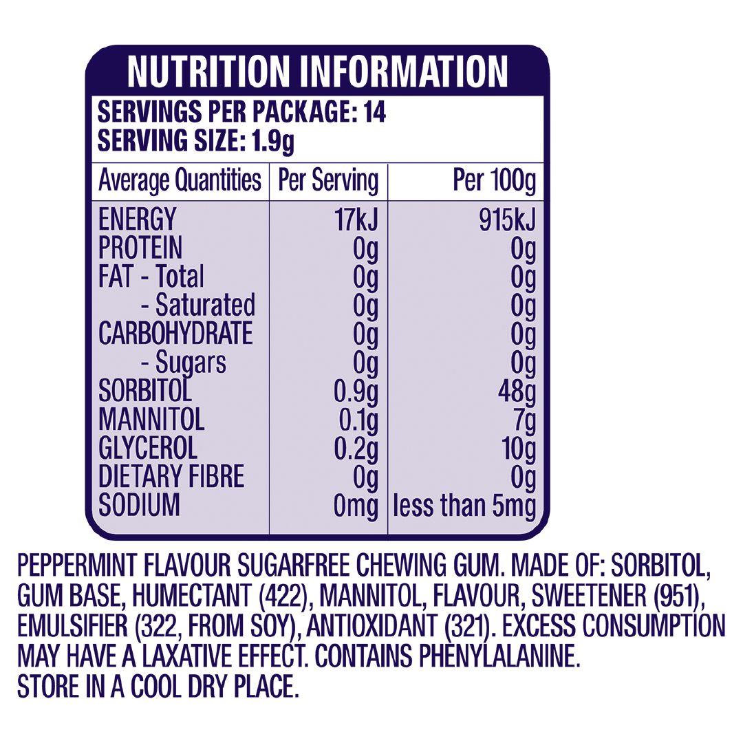 Extra Peppermint Chewing Gum Sugar Free 14 Piece 27g Warehouse