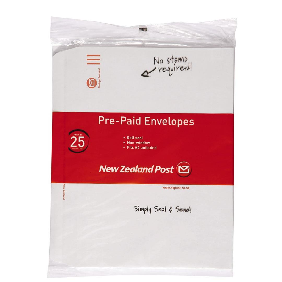 New Zealand Post Prepaid Non Window Self Seal C4 Envelope 25 Pack White