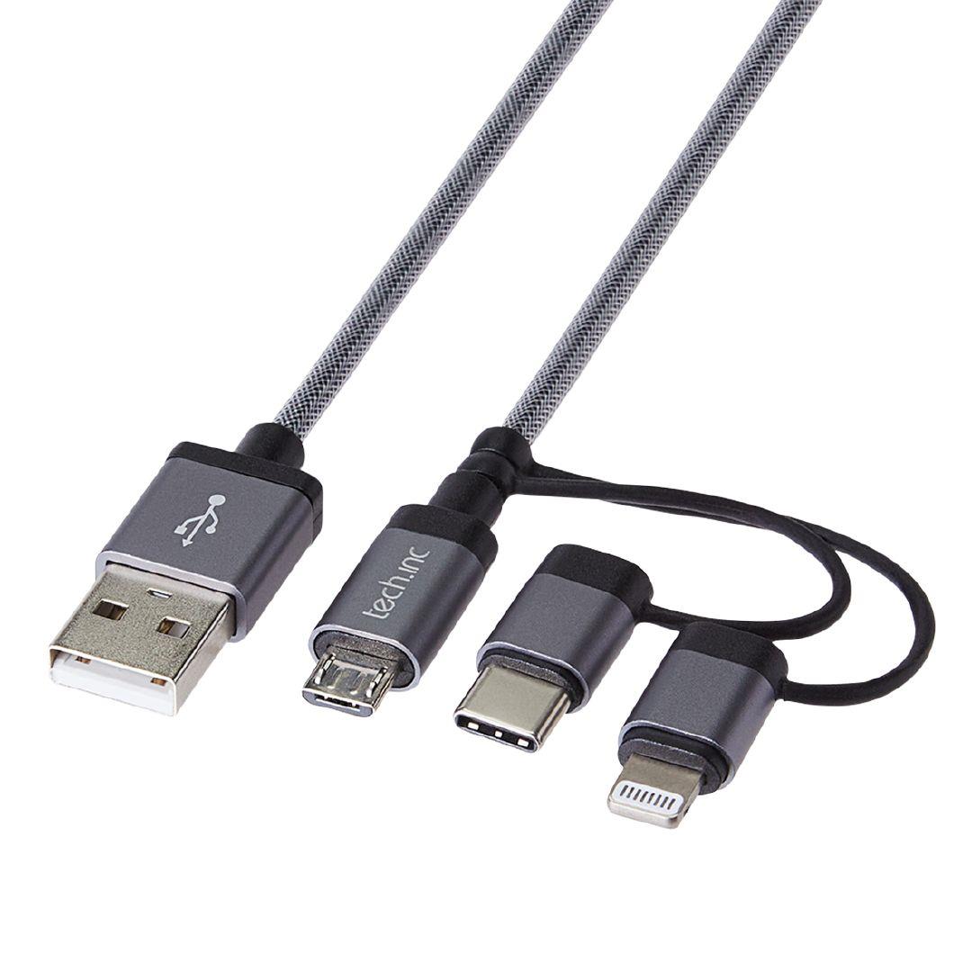 Tech.Inc Micro USB/Lightning/USB-C Cable 1m | Warehouse Stationery, NZ