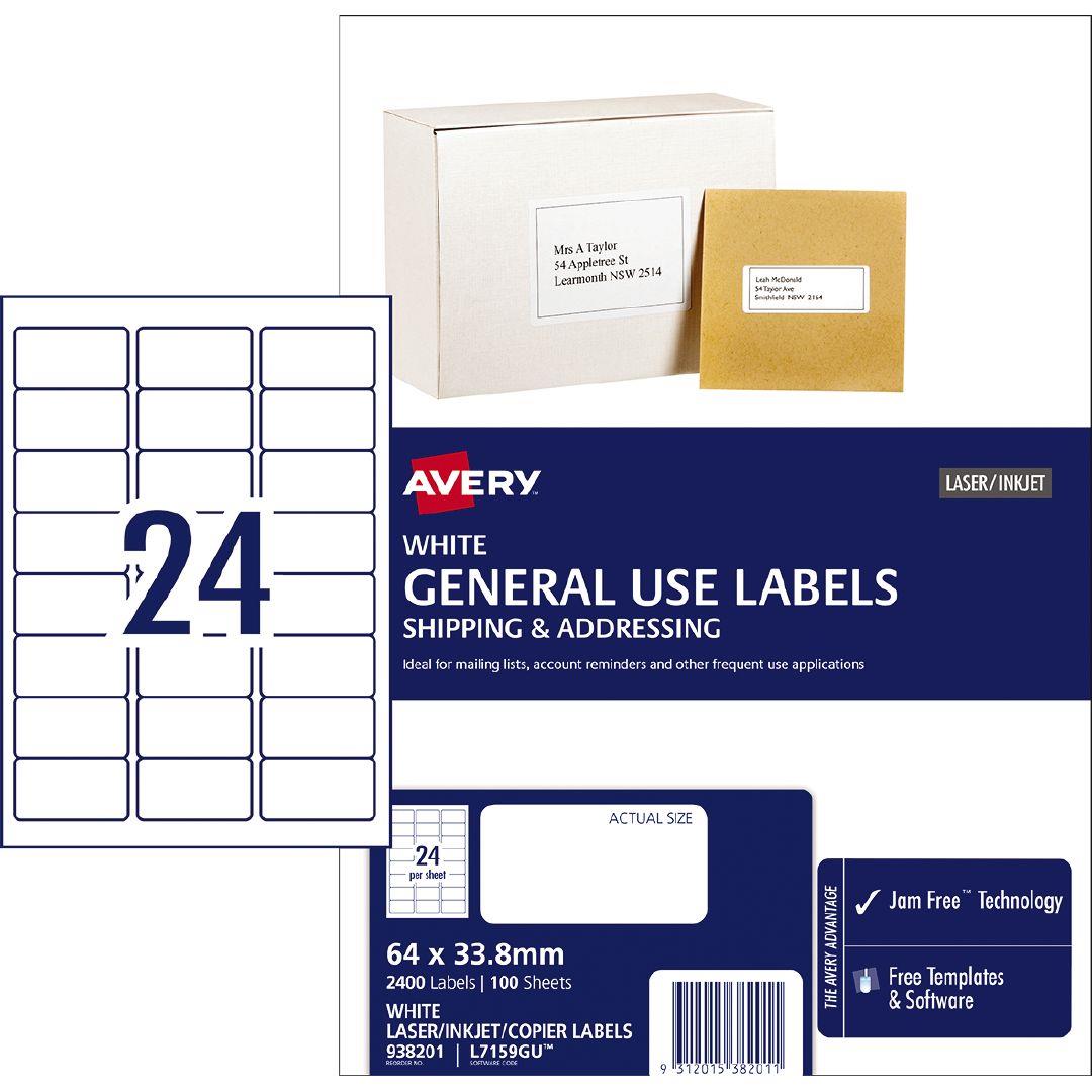 Avery white plain address labels 100 Sheet Packs J8173-100
