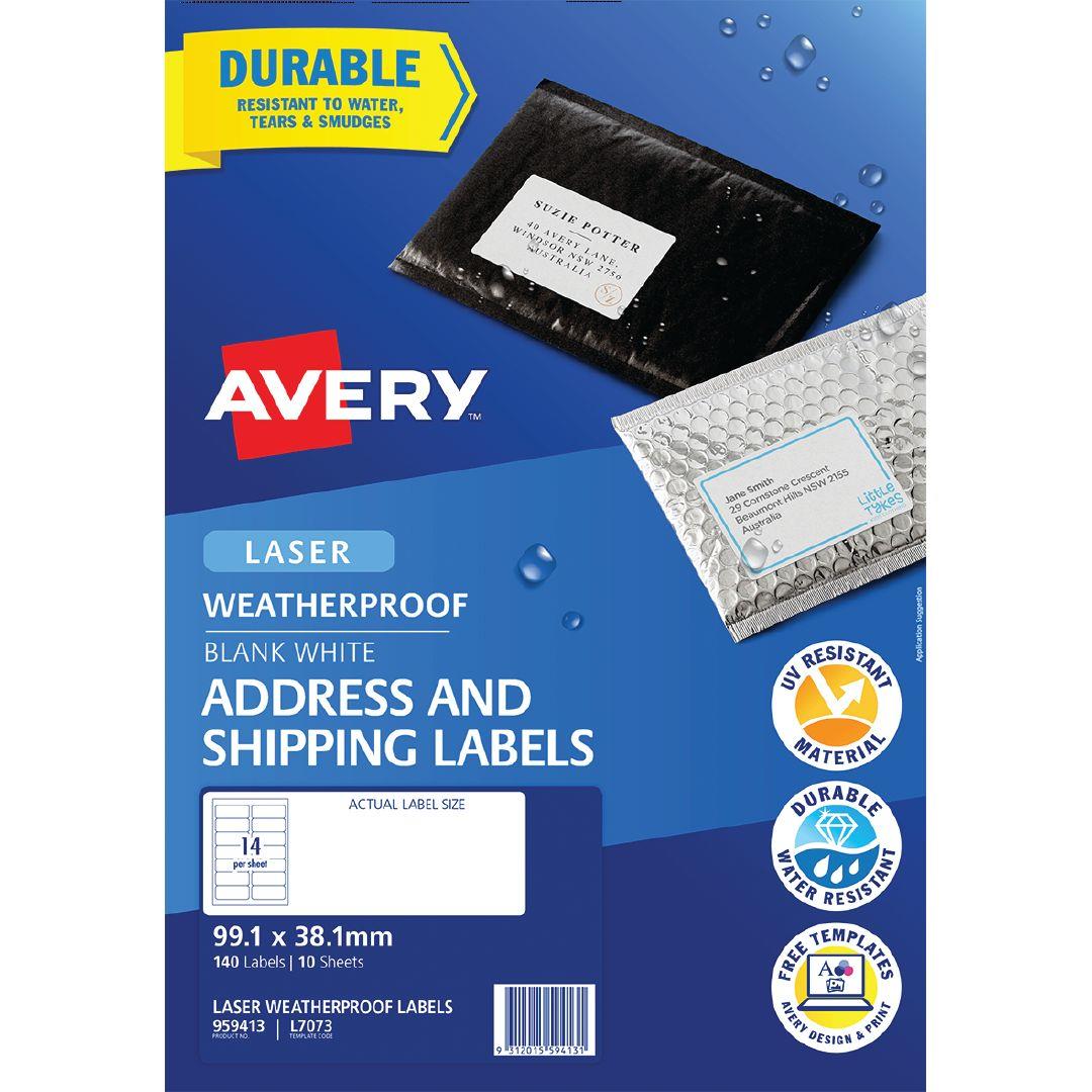 Avery Weatherproof Address Labels Laser Printers 99.1x38.1mm 140 Labels | Warehouse Stationery, NZ
