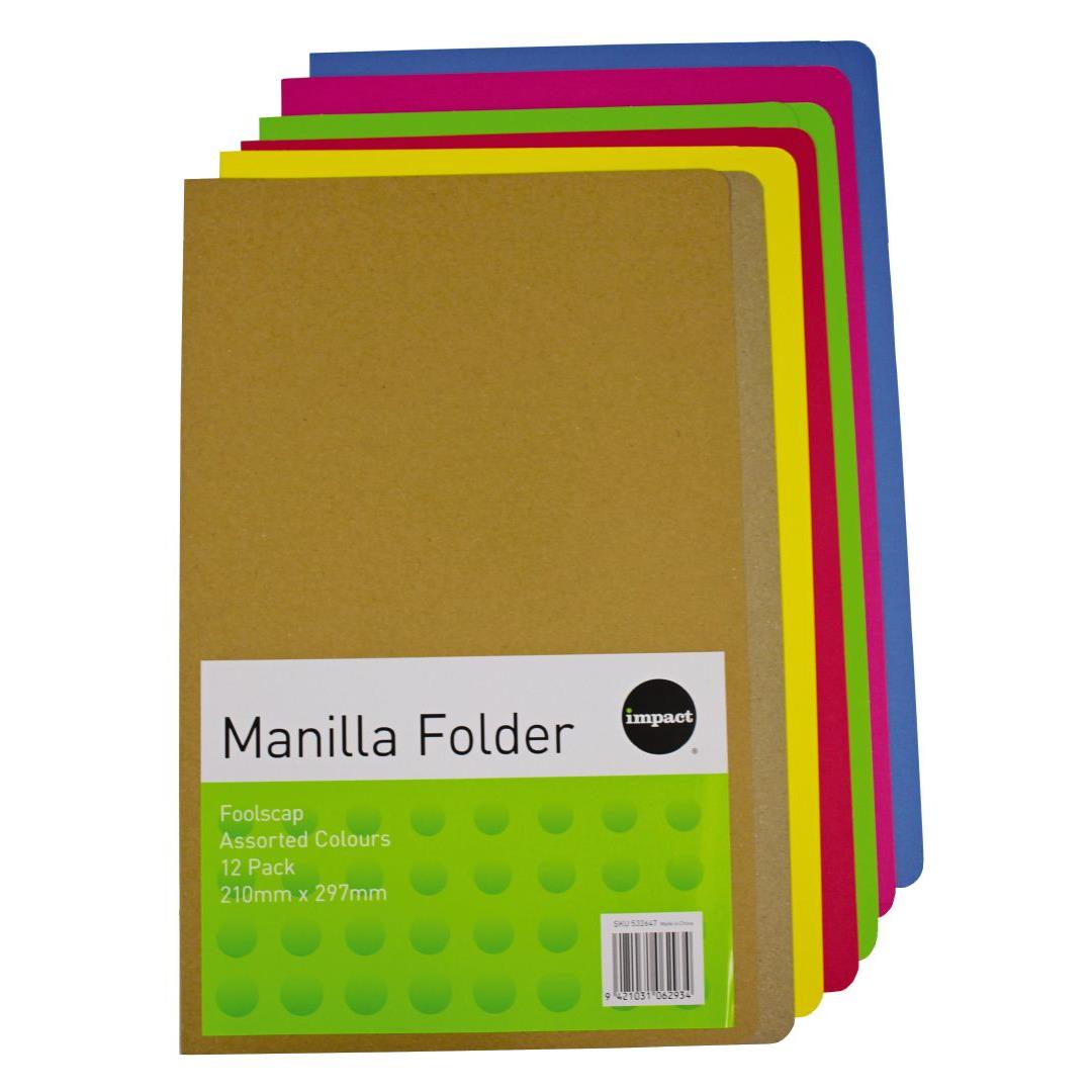 WS Manilla Folders Foolscap 12 Pack Assorted Warehouse Stationery, NZ
