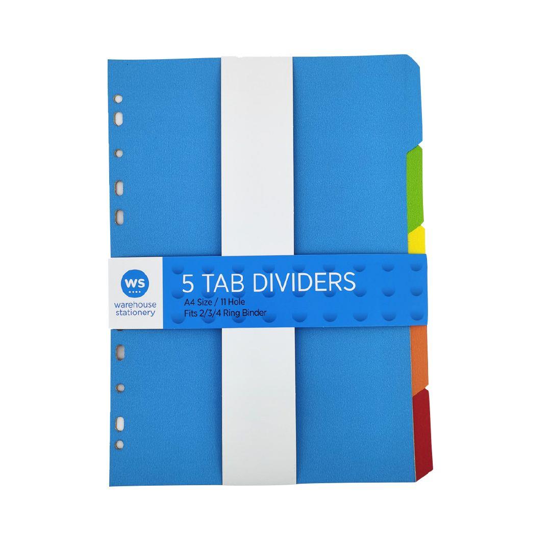 WS Dividers Cardboard 5 Tab A4 Warehouse Stationery, NZ