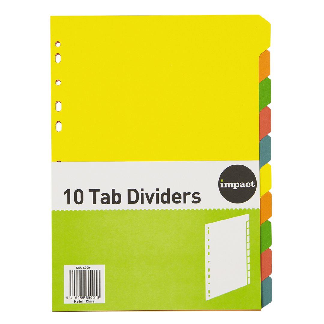 WS Dividers Cardboard 10 Tab A4 Warehouse Stationery, NZ