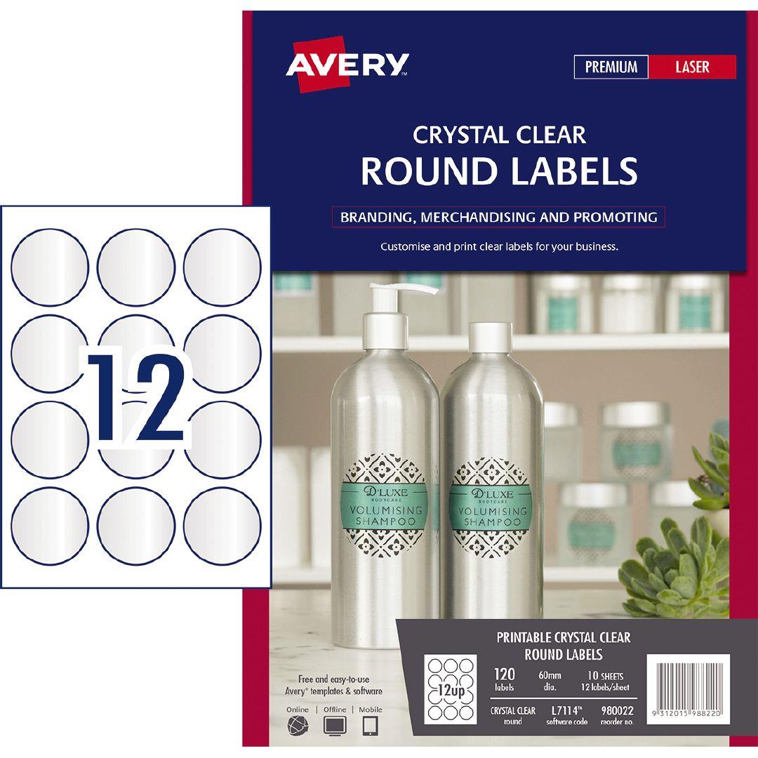Avery Round Labels Crystal Clear 60mm Diameter 120 Labels