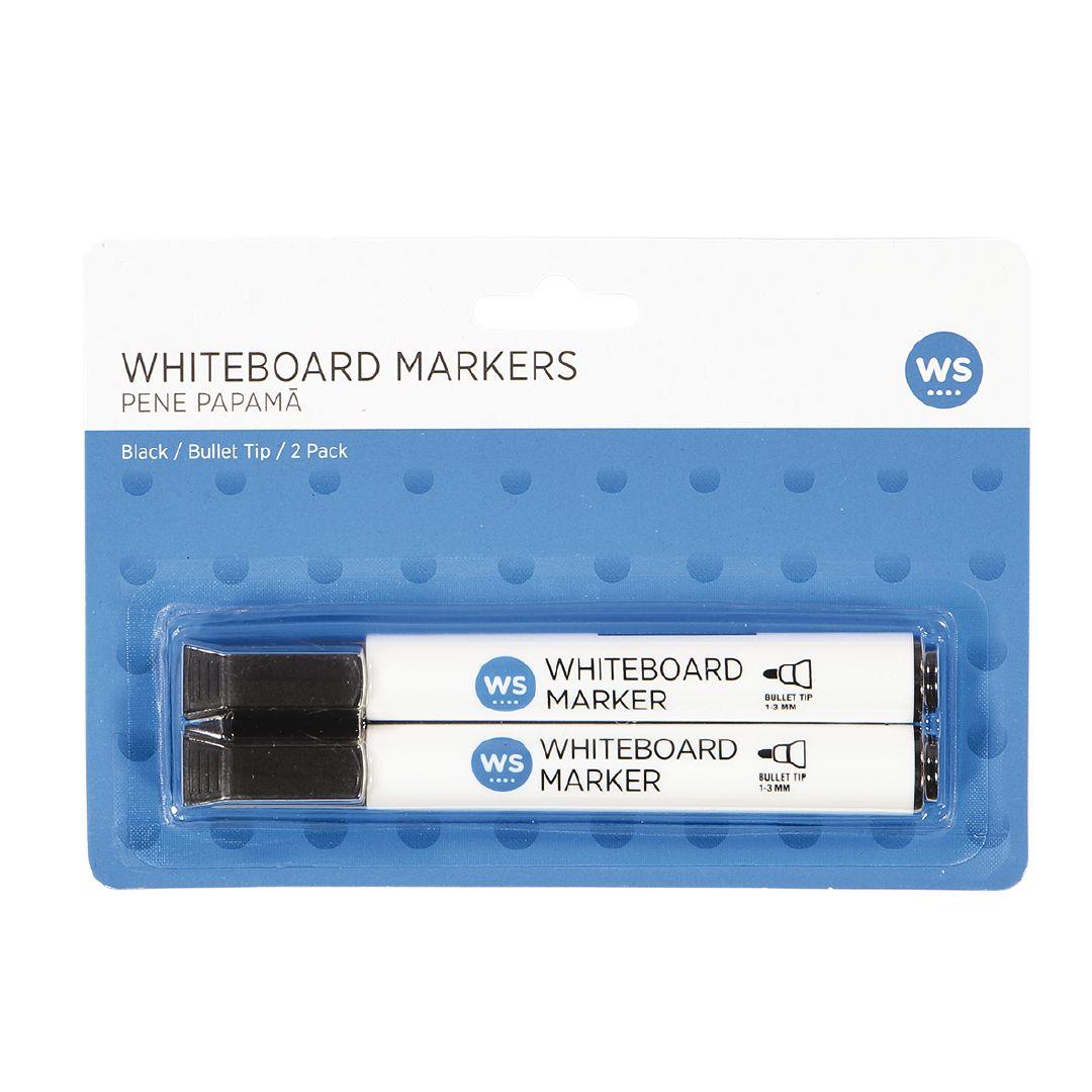 WS Whiteboard Marker Bullet 2 Pack Black | Warehouse Stationery, NZ