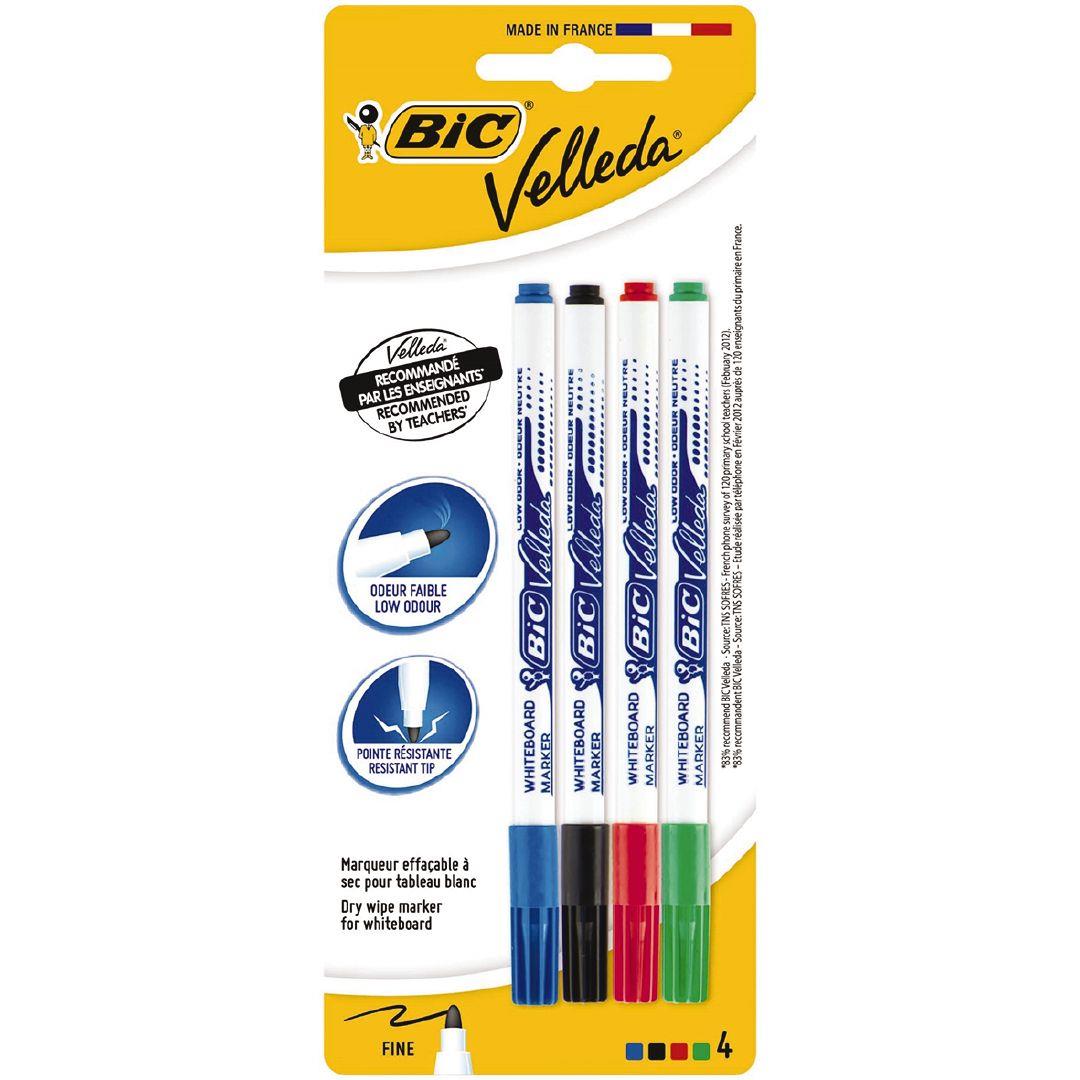 Bic Velleda 1721 Whiteboard Markers - Assorted Colours, Pack of 4, Dry  Erase Pens for School or Office