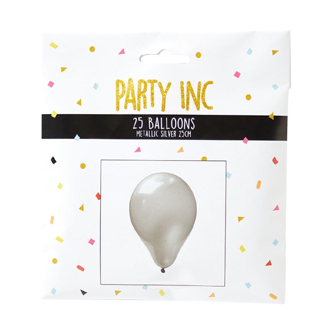 Party Inc Balloons Metallic Silver 25cm 25 Pack Warehouse Stationery, NZ